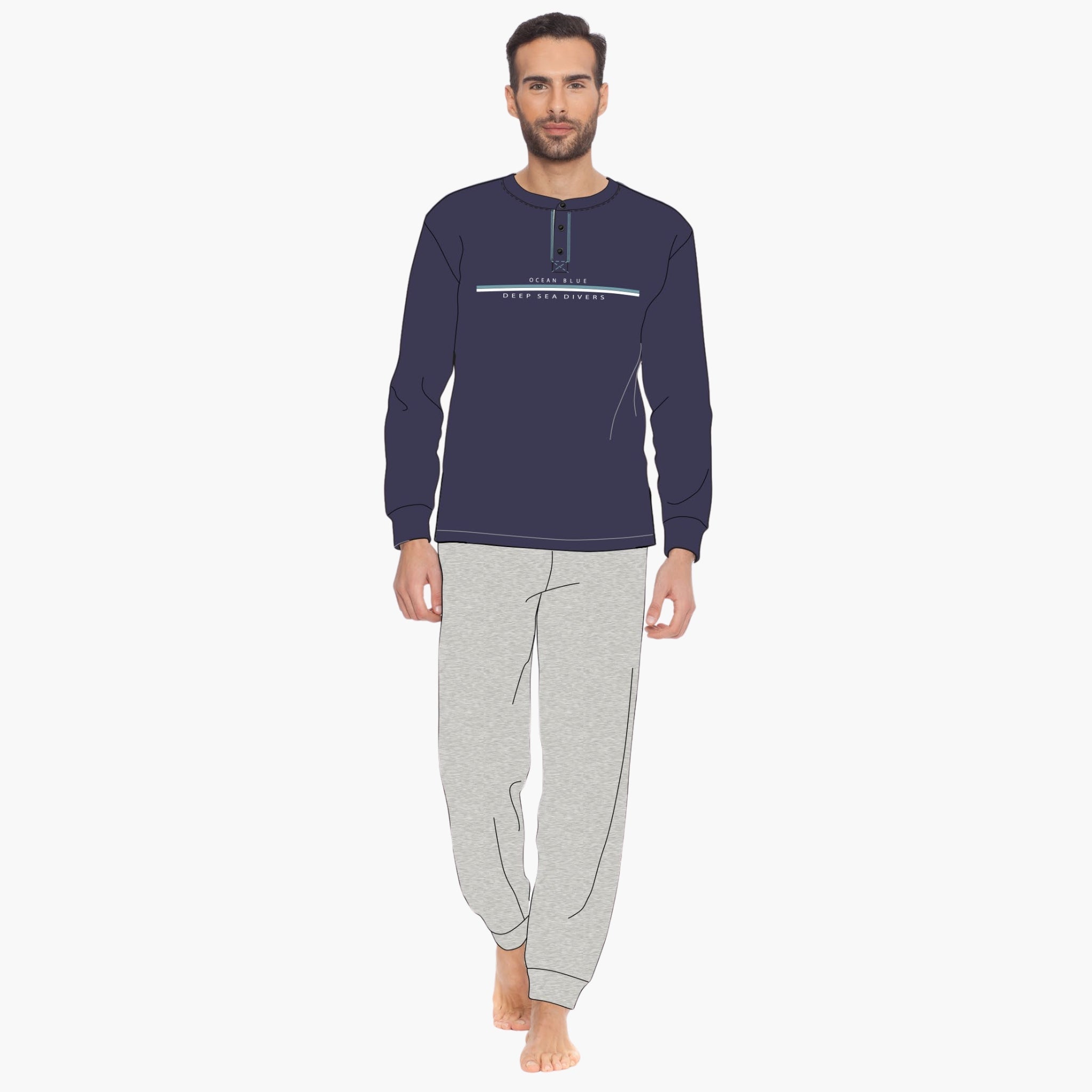 Irge Pigiama Uomo Calibrato In Puro Cotone Lungo Serafino Elastico Caviglia  Art. Cum75
