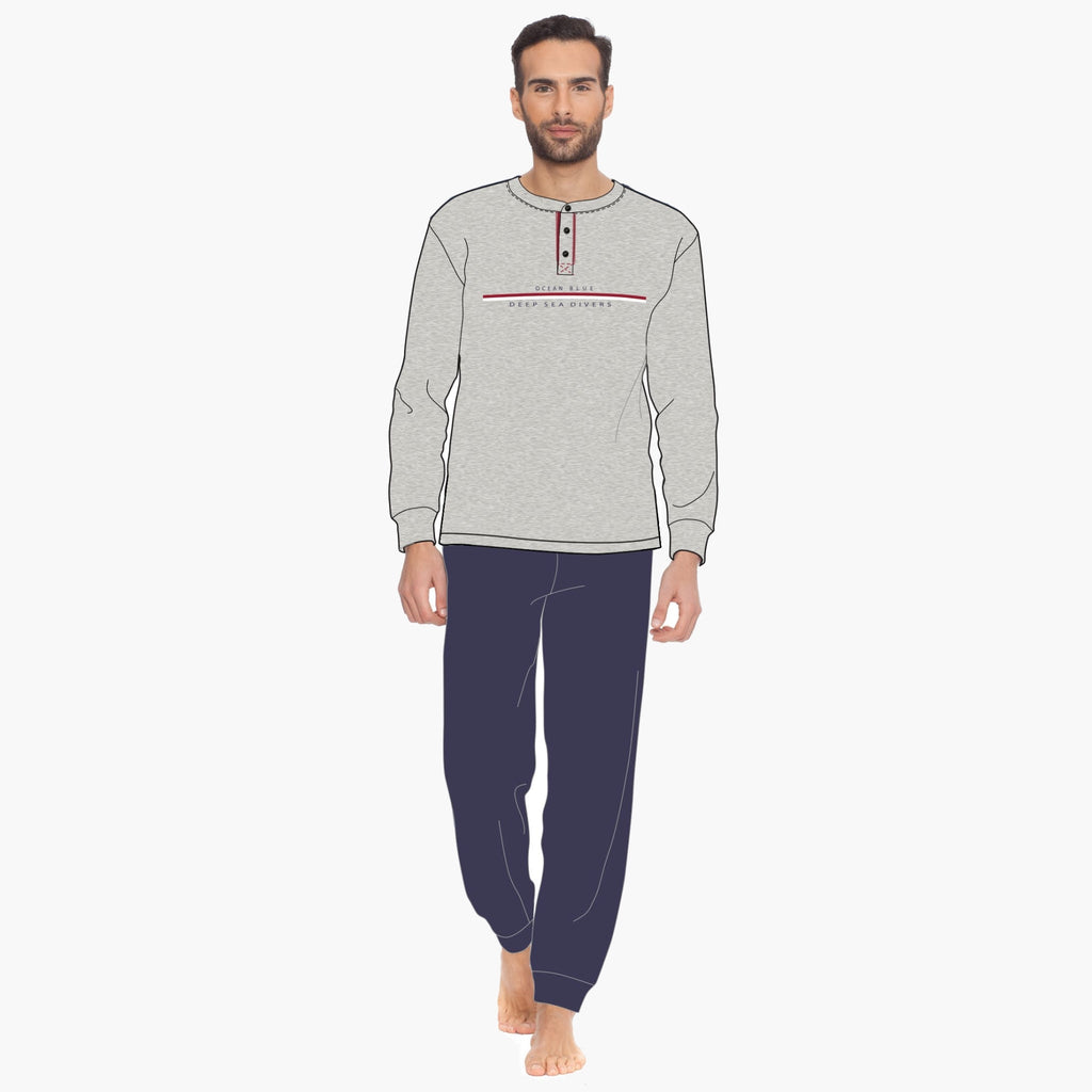 Irge Pigiama Uomo Calibrato In Puro Cotone Lungo Serafino Elastico Caviglia  Art. Cum75