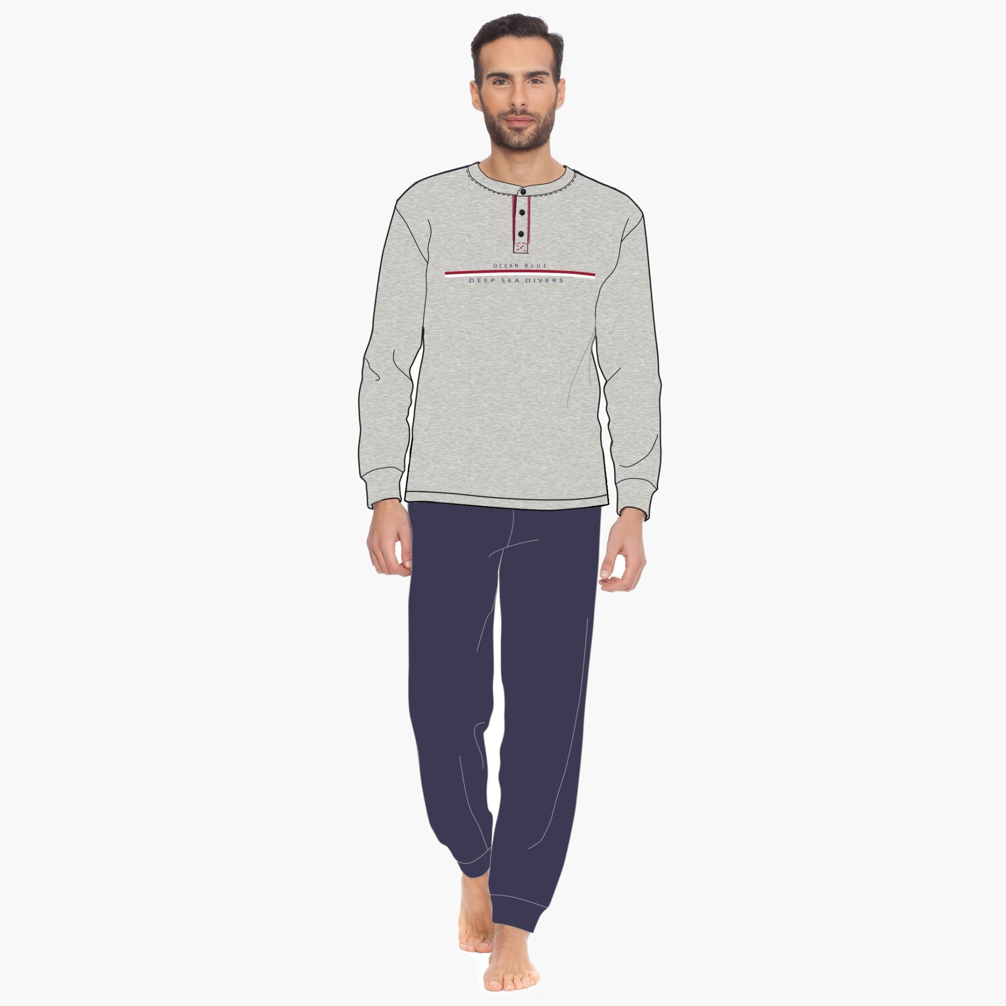 Irge Pigiama Uomo Calibrato In Puro Cotone Lungo Serafino Elastico Caviglia  Art. Cum75