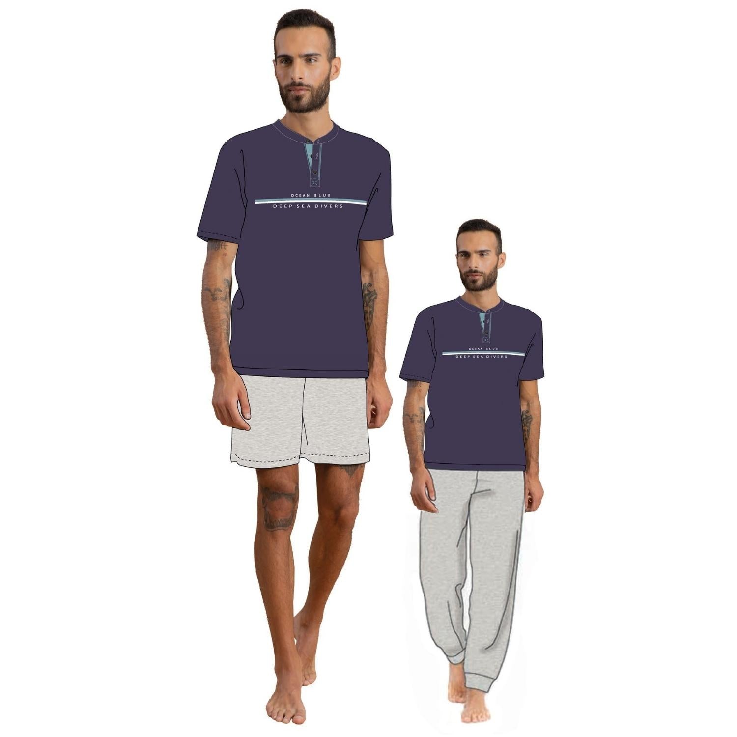 Irge Pigiama Uomo Calibrato 3 Pezzi M/manica+pantalone Lungo+pantalone Corto In Cotone  Art. Tuc09