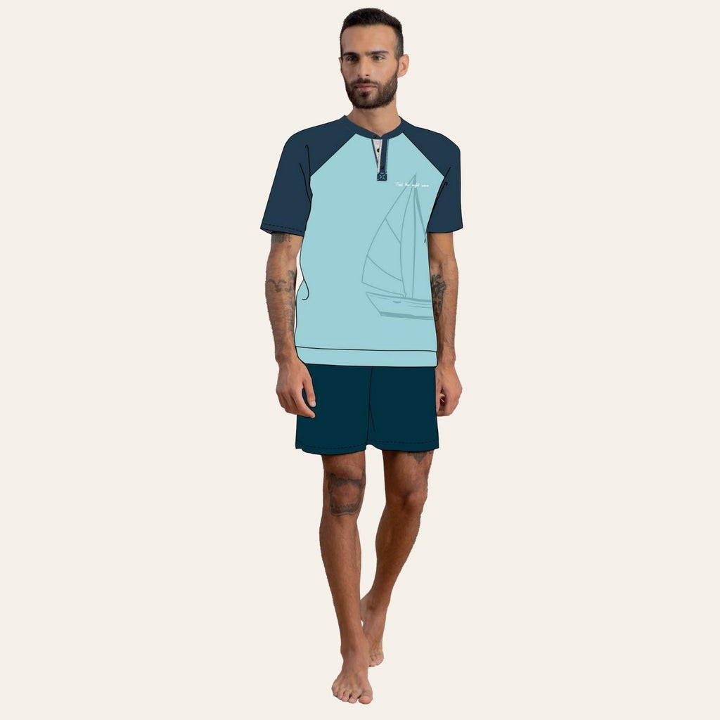 Irge Pigiama Sottuomo Serafino Corto Mezza Manica In Jersey 100% Cotone  Art. Su138