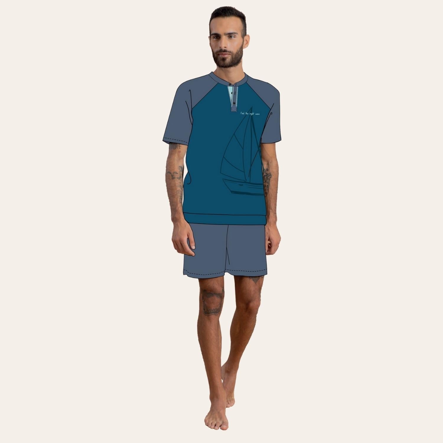 Irge Pigiama Sottuomo Serafino Corto Mezza Manica In Jersey 100% Cotone  Art. Su138