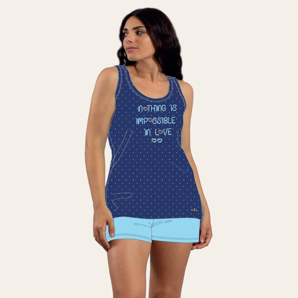 You&me Pigiama Donna Corto Spalla Larga Con Stampa In Puro Cotone  Art.y&m442