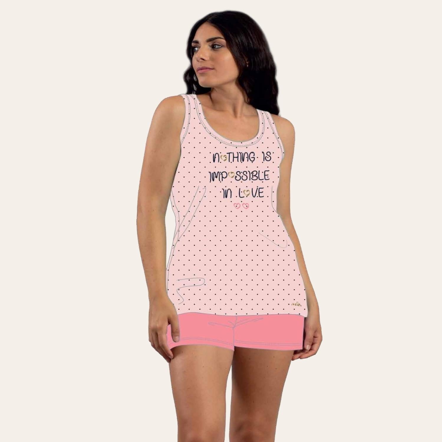 You&me Pigiama Donna Corto Spalla Larga Con Stampa In Puro Cotone  Art.y&m442