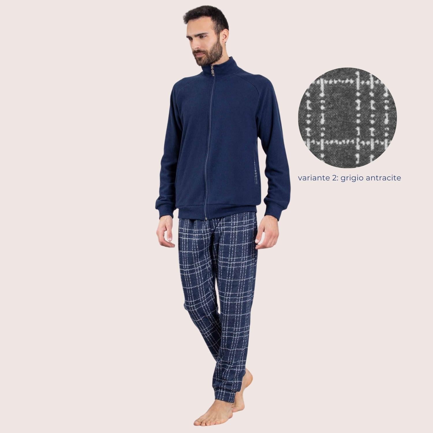 Irge Homewear Tuta Uomo Punto Milano Aperta Con Zip E Tasche Pantalone Fantasia  Art. Pmt05