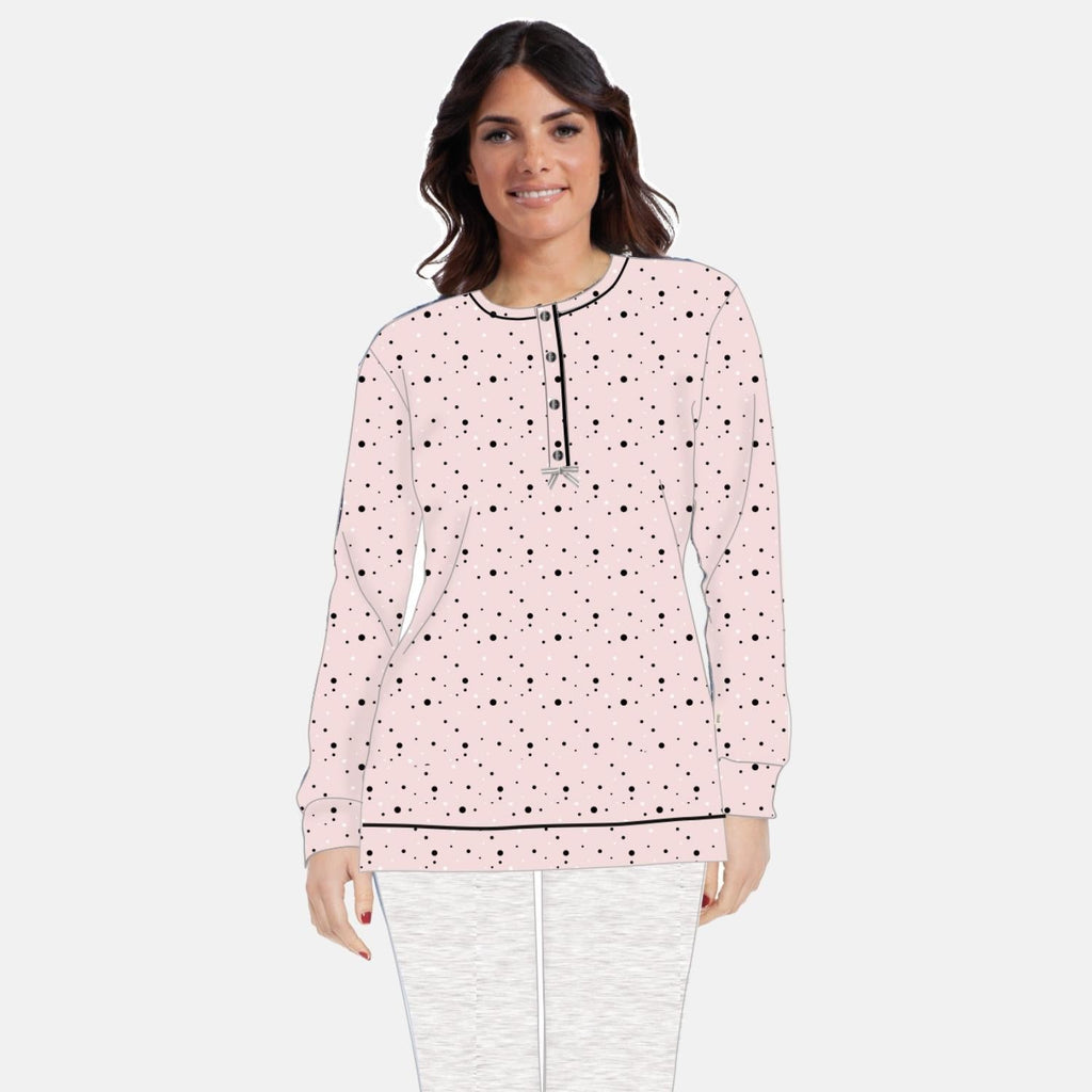 Irge Pigiama Donna 3 Pezzi Manica Lunga - Pantalone Lungo E Pantalone Corto In Puro Cotone Td39