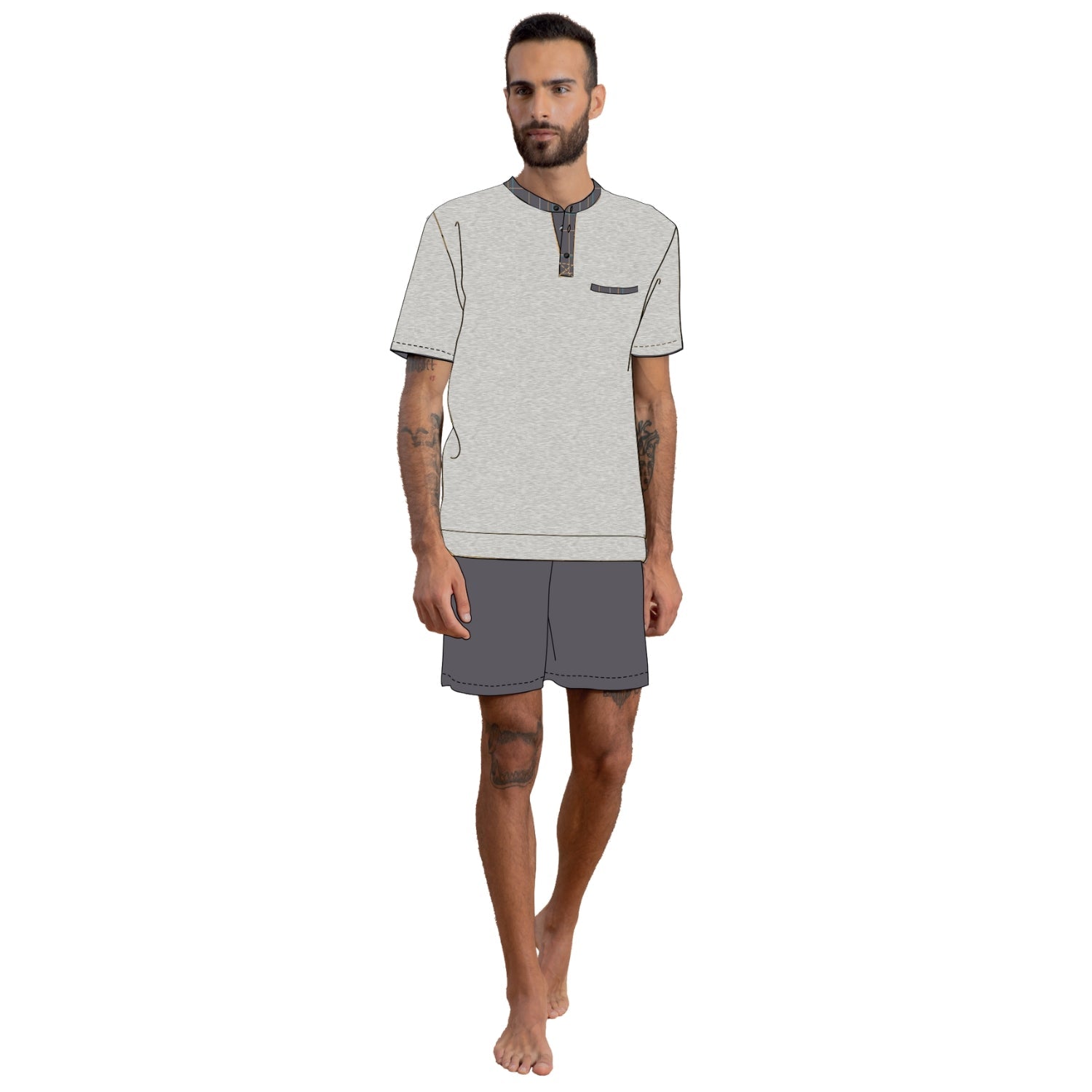 Irge Pigiama Uomo 3 Pezzi M/manica+pantalone Lungo+pantalone Corto In Puro Cotone  Art. Tu31