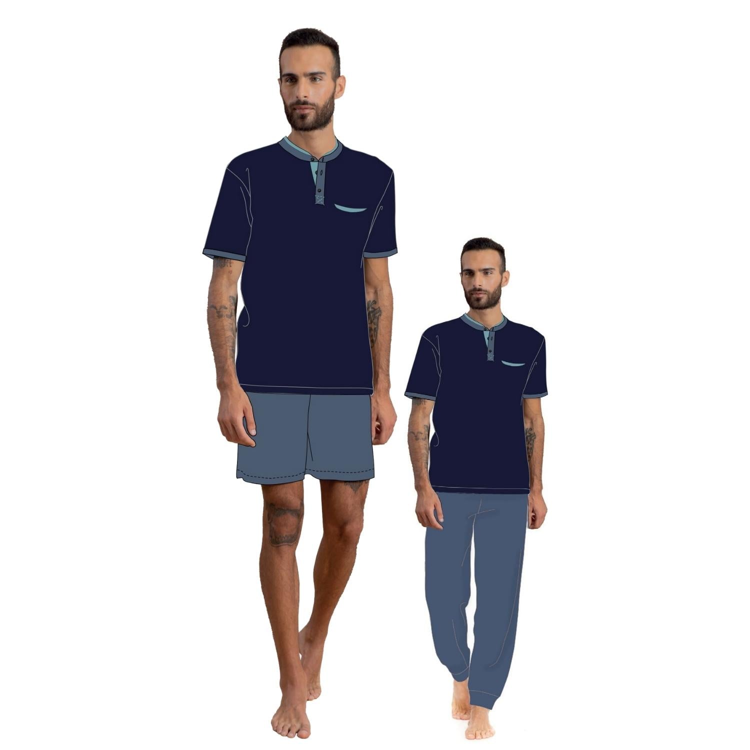 Irge Pigiama Uomo 3 Pezzi M/manica+pantalone Lungo+pantalone Corto In Puro Cotone  Art. Tu32