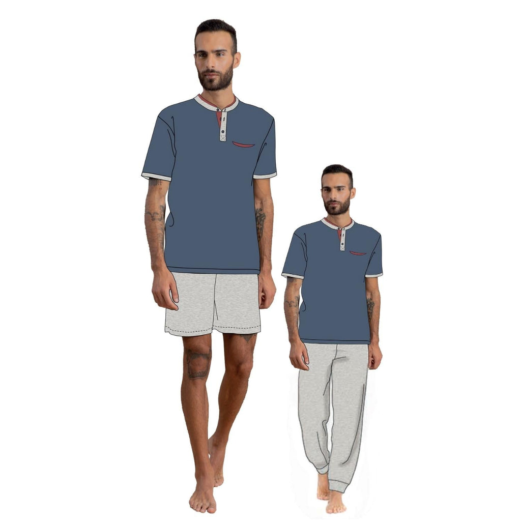 Irge Pigiama Uomo 3 Pezzi M/manica+pantalone Lungo+pantalone Corto In Puro Cotone  Art. Tu32