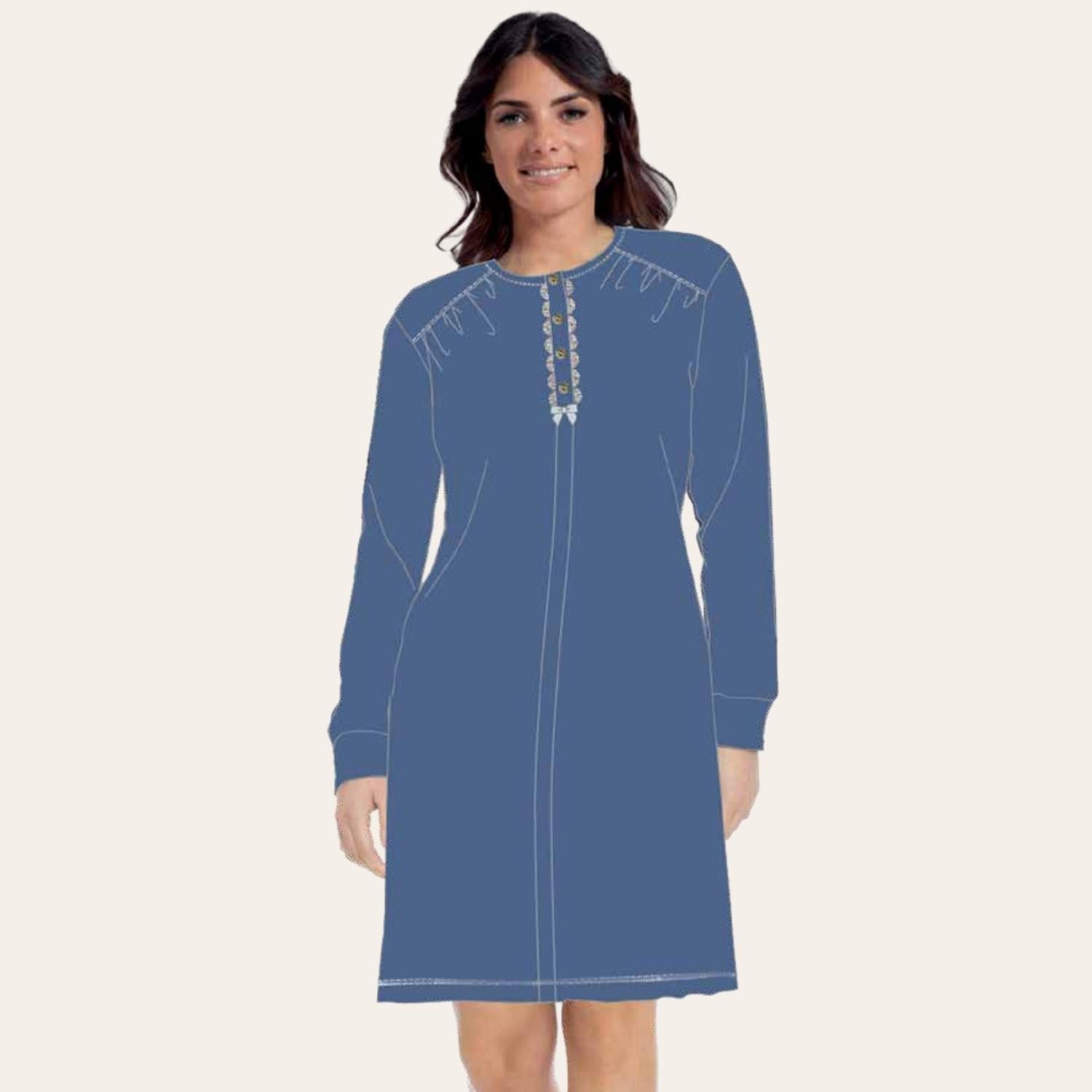Irge Camicia Da Notte Donna In Caldo Cotone 100% 3 Bottoni Tinta Unita  Art. Ir1955