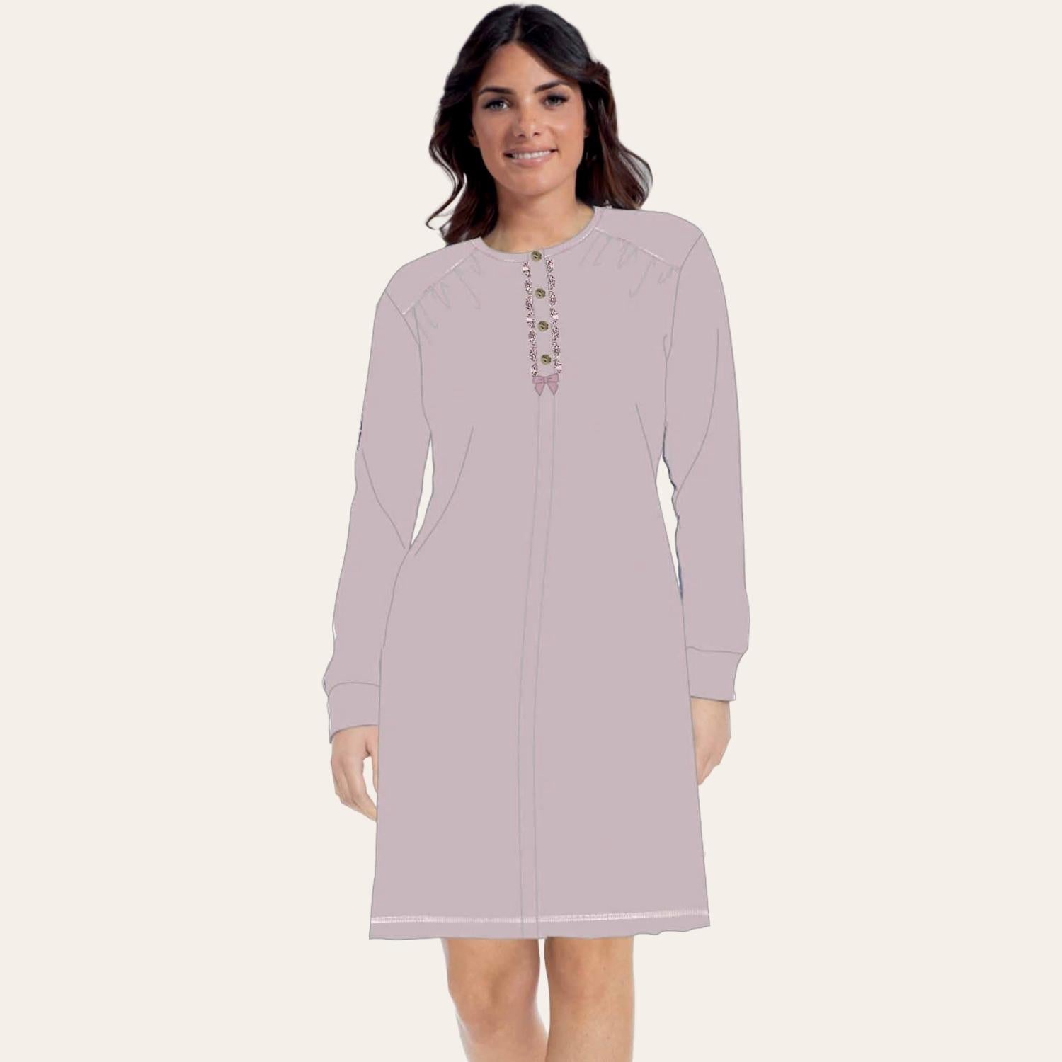 Irge Camicia Da Notte Donna In Caldo Cotone 100% 3 Bottoni Tinta Unita  Art. Ir1955