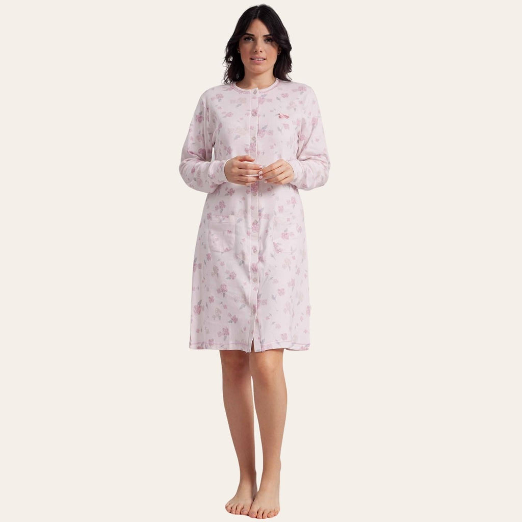 Irge Camicia Da Notte Donna In Caldo Cotone 100% Aperta Fantasia  Art. Ir1886