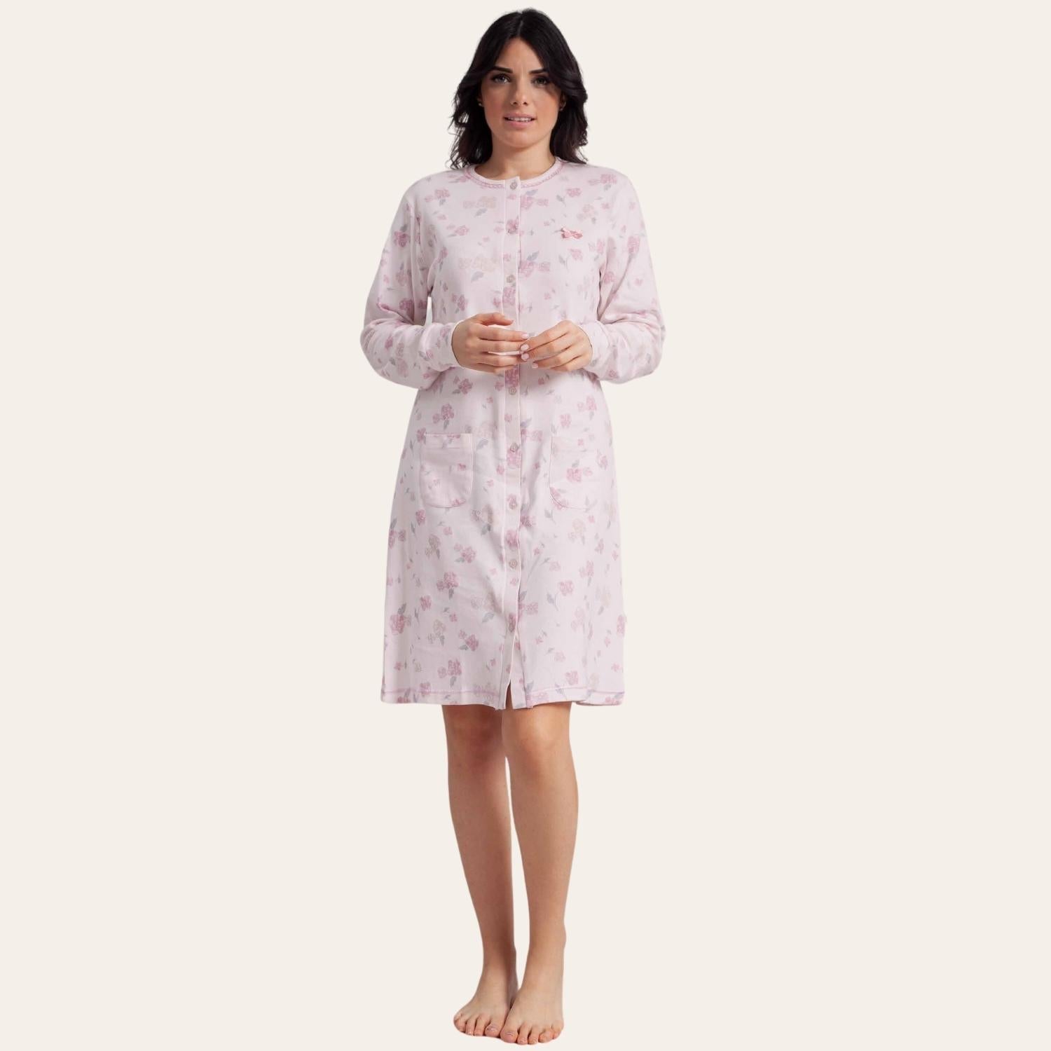 Irge Camicia Da Notte Donna In Caldo Cotone 100% Aperta Fantasia  Art. Ir1886