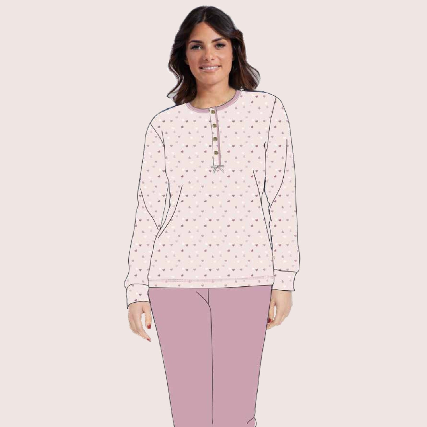 Irge Pigiama Donna Serafino In Caldo Cotone Stampato 4 Bottoni  Art. Ir1931