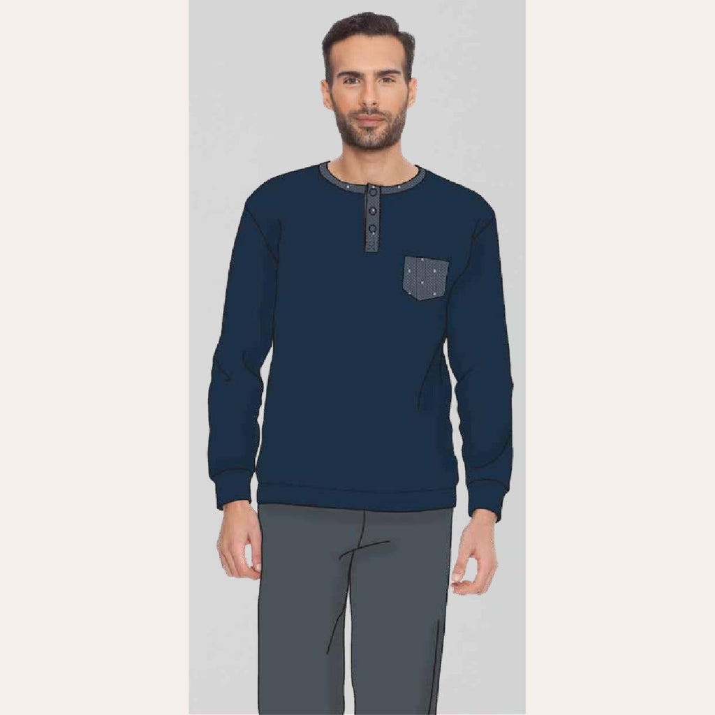 Irge Pigiama Uomo Calibrato Serafino In Caldo Cotone 100% Tinta Unita Con Taschino  Cu106