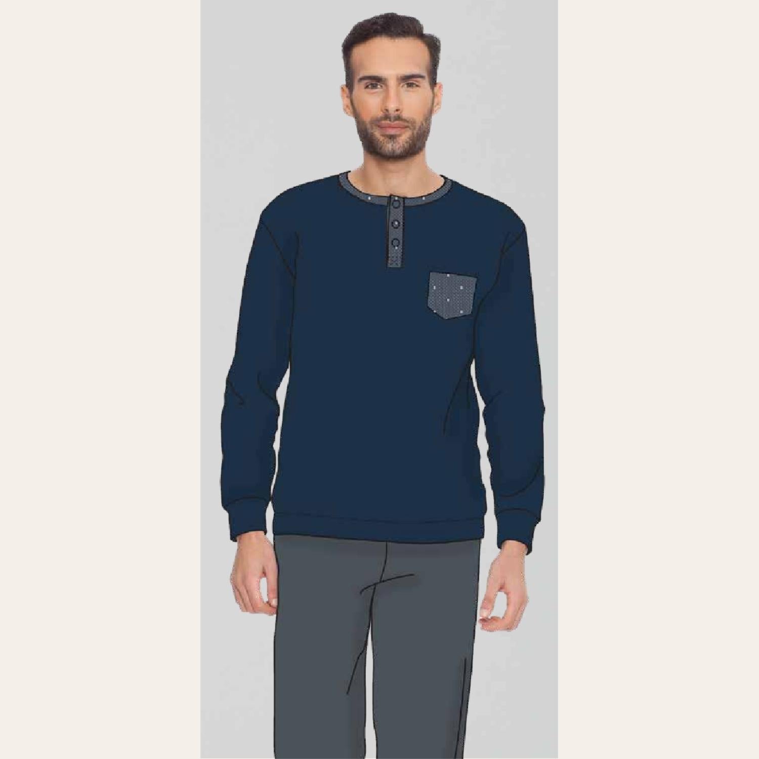 Irge Pigiama Uomo Calibrato Serafino In Caldo Cotone 100% Tinta Unita Con Taschino  Cu106