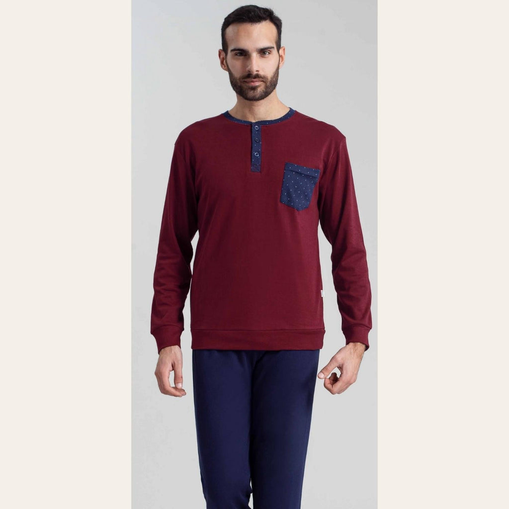 Irge Pigiama Uomo Calibrato Serafino In Caldo Cotone 100% Tinta Unita Con Taschino  Cu106