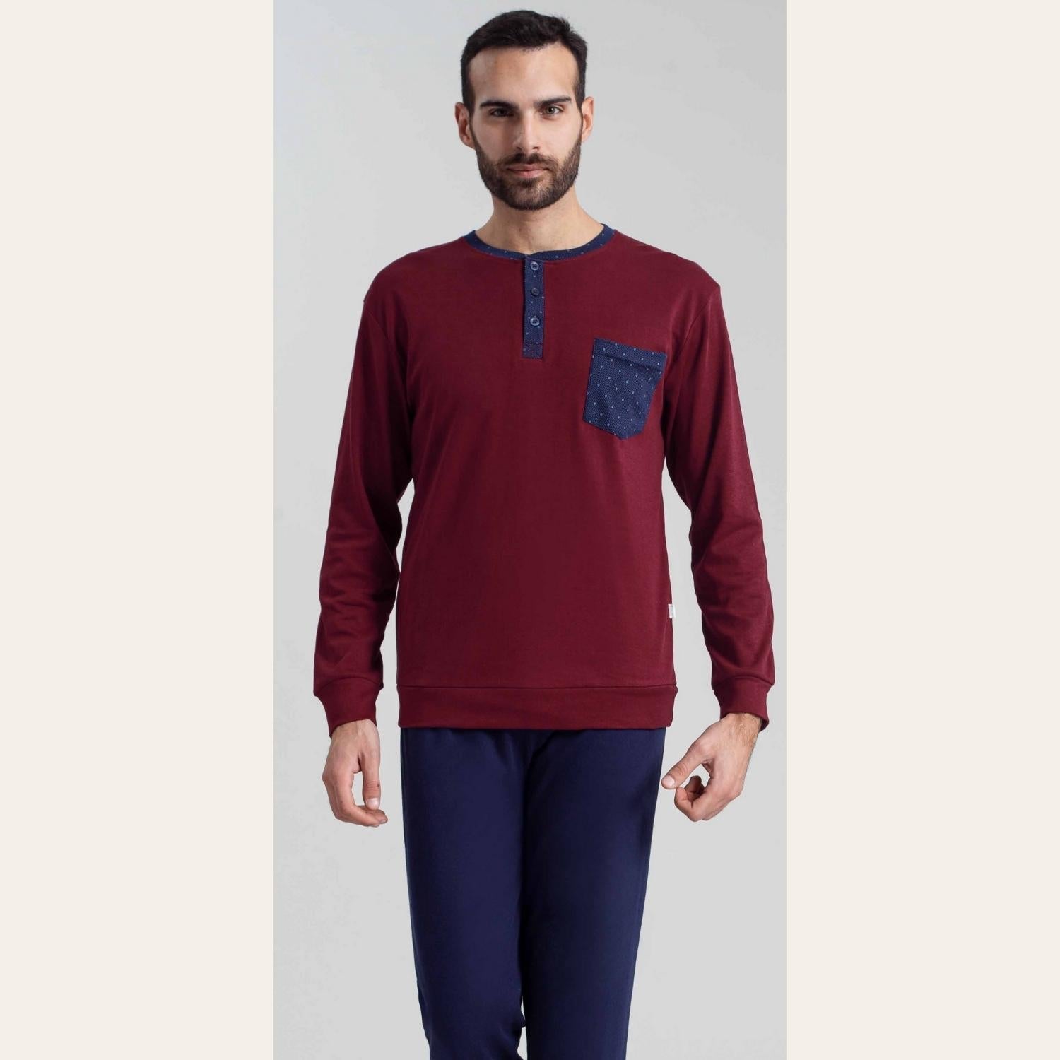 Irge Pigiama Uomo Calibrato Serafino In Caldo Cotone 100% Tinta Unita Con Taschino  Cu106