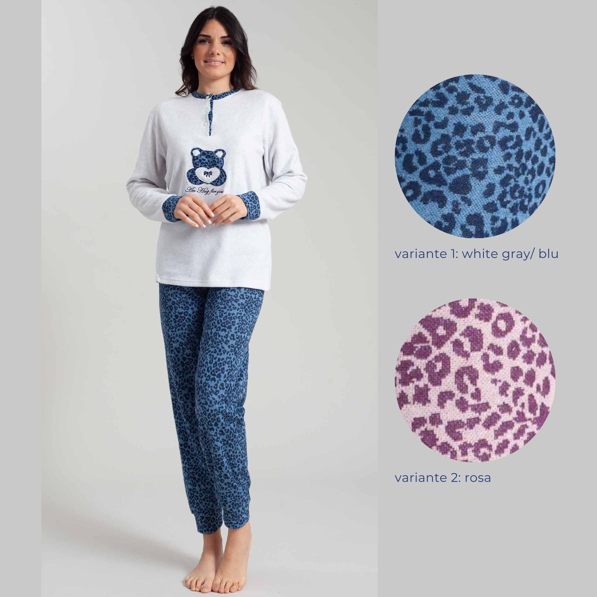 Irge - Pigiama Donna Invernale In Punto Milano Serafino 3 Bottoni Con Taschino E Pantalone Con Elastico No Stress Art. Pmd343