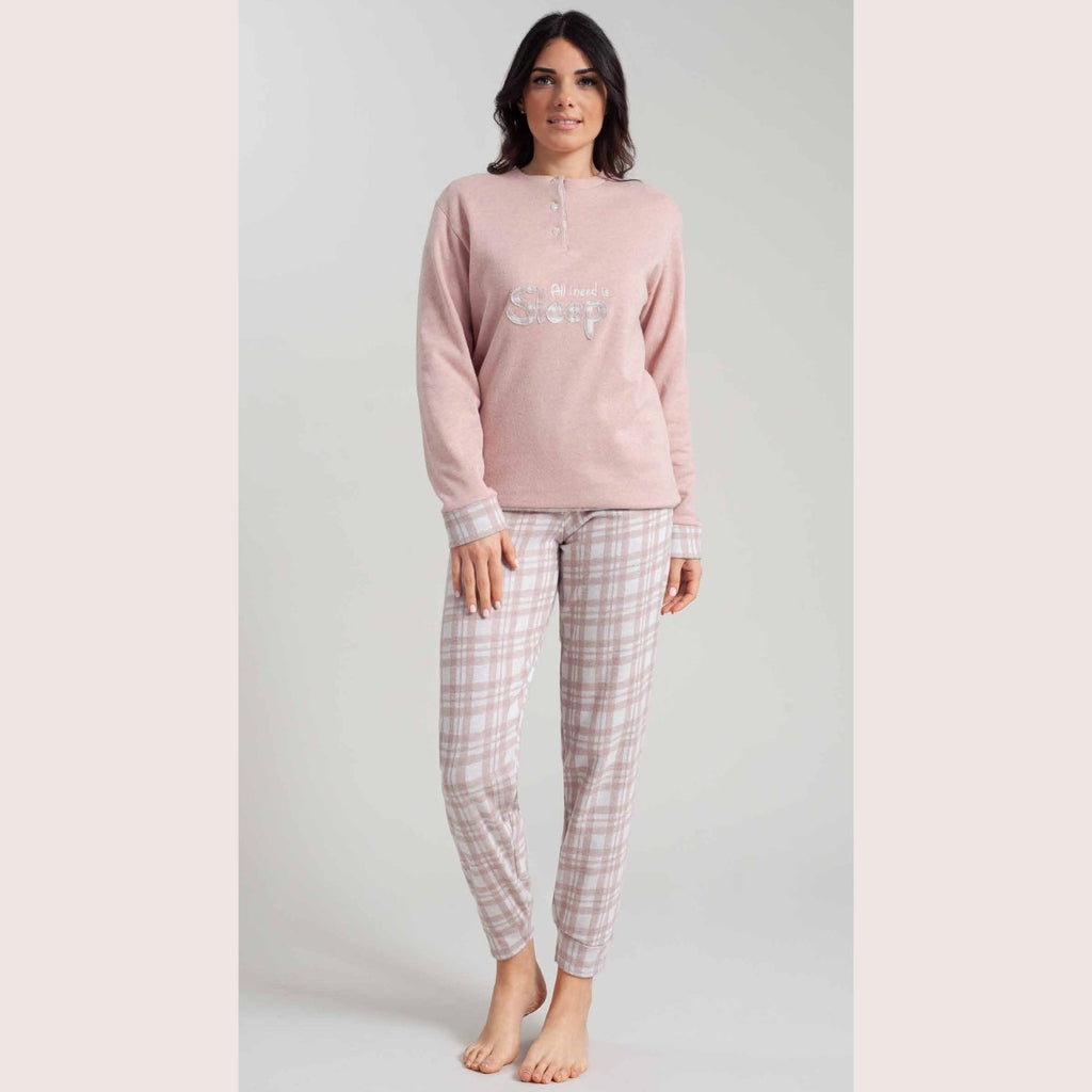 Irge Pigiama Donna Punto Milano Serafino 3 Bottoni Con Ricamo E Pantalone Fantasia  Art. Pmd345