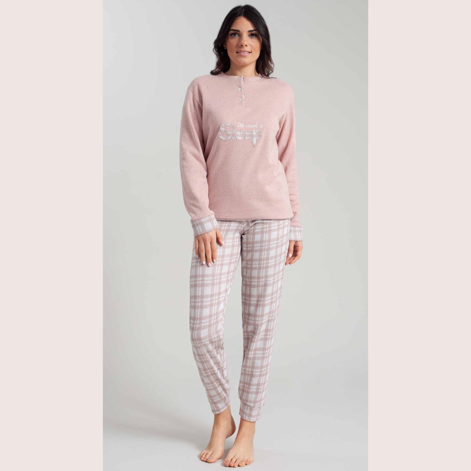 Irge Pigiama Donna Punto Milano Serafino 3 Bottoni Con Ricamo E Pantalone Fantasia  Art. Pmd345
