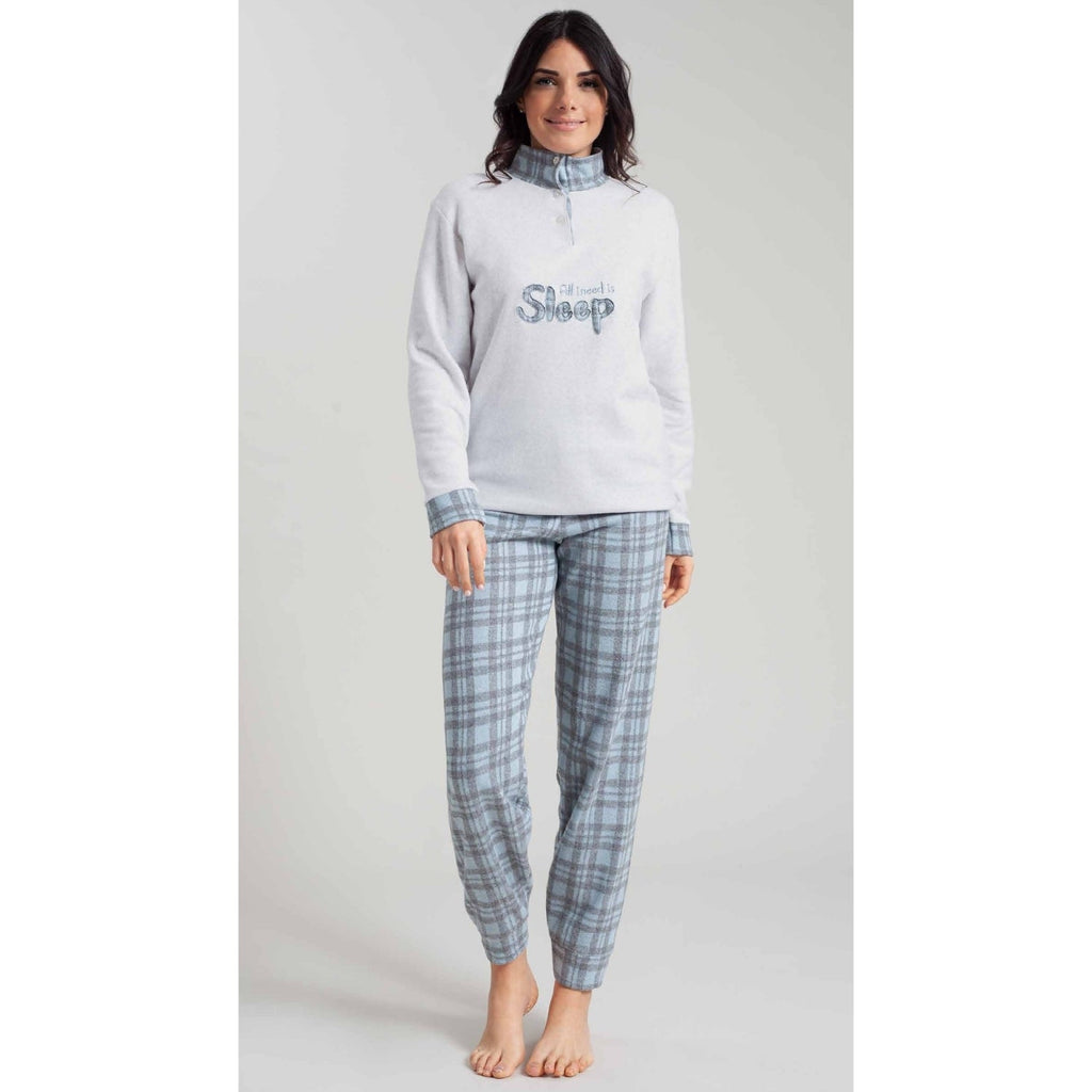 Irge Woman Pigiama Donna Invernale Punto Milano Serafino 3 Bottoni Con Ricamo Pantalone Fantasia Art. Pmd346