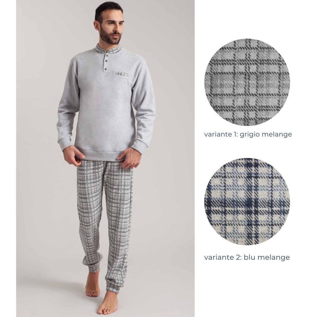 Irge Pigiama Tuta-casa Uomo Punto Milano 3 Bottoni Con Taschino Pantalone Fantasia  Art. Pmt14