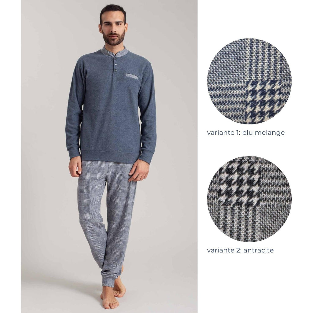 Irge Pigiama Tuta-casa Uomo Punto Milano 3 Bottoni Con Taschino Pantalone Fantasia  Art. Pmt15