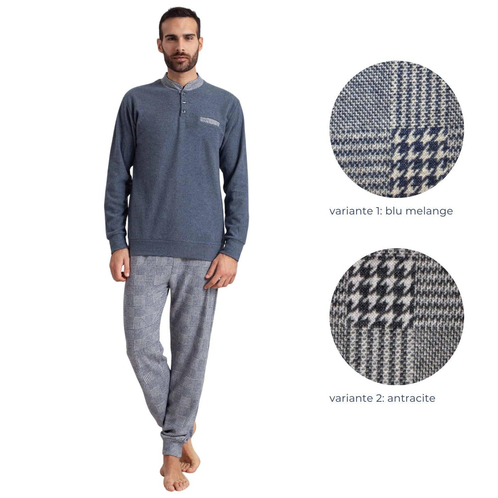 Irge Pigiama Tuta-casa Uomo Punto Milano 3 Bottoni Con Taschino Pantalone Fantasia  Art. Pmt15