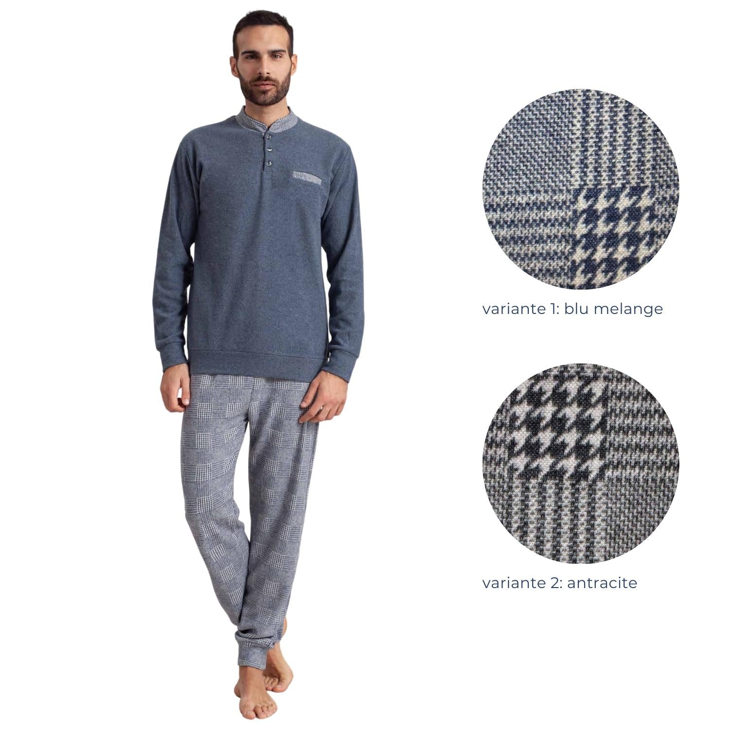 Irge Pigiama Tuta-casa Uomo Punto Milano 3 Bottoni Con Taschino Pantalone Fantasia  Art. Pmt15