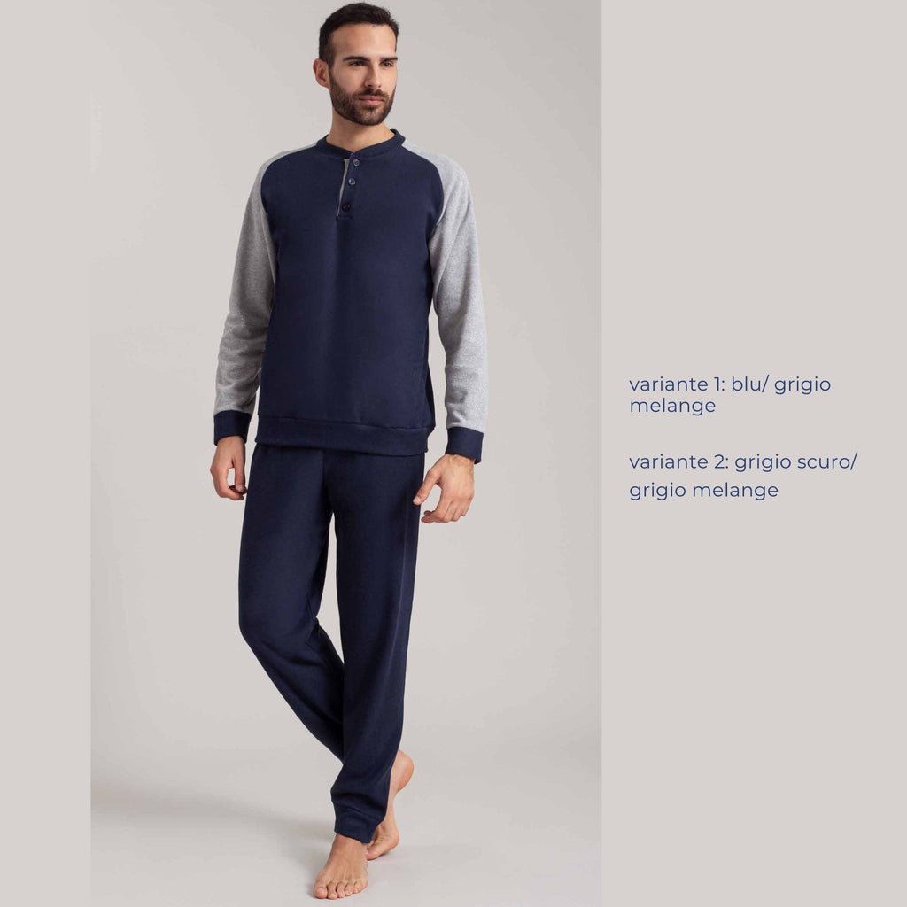 Irge - Pigiama Uomo In Punto Milano Collo Serafino 3 Bottoni E Pantalone Con Polsino Art. Pmu364
