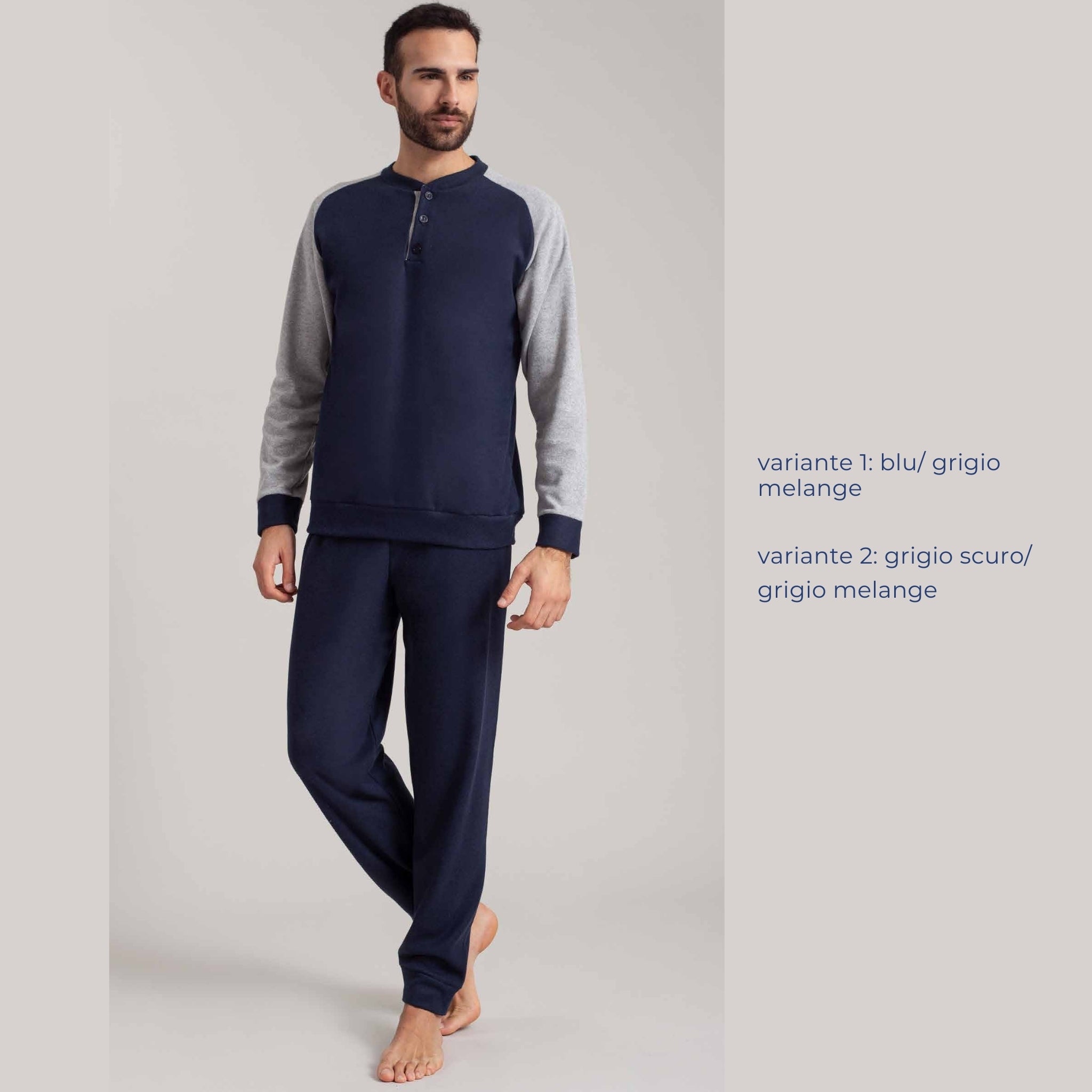 Irge - Pigiama Uomo In Punto Milano Collo Serafino 3 Bottoni E Pantalone Con Polsino Art. Pmu364