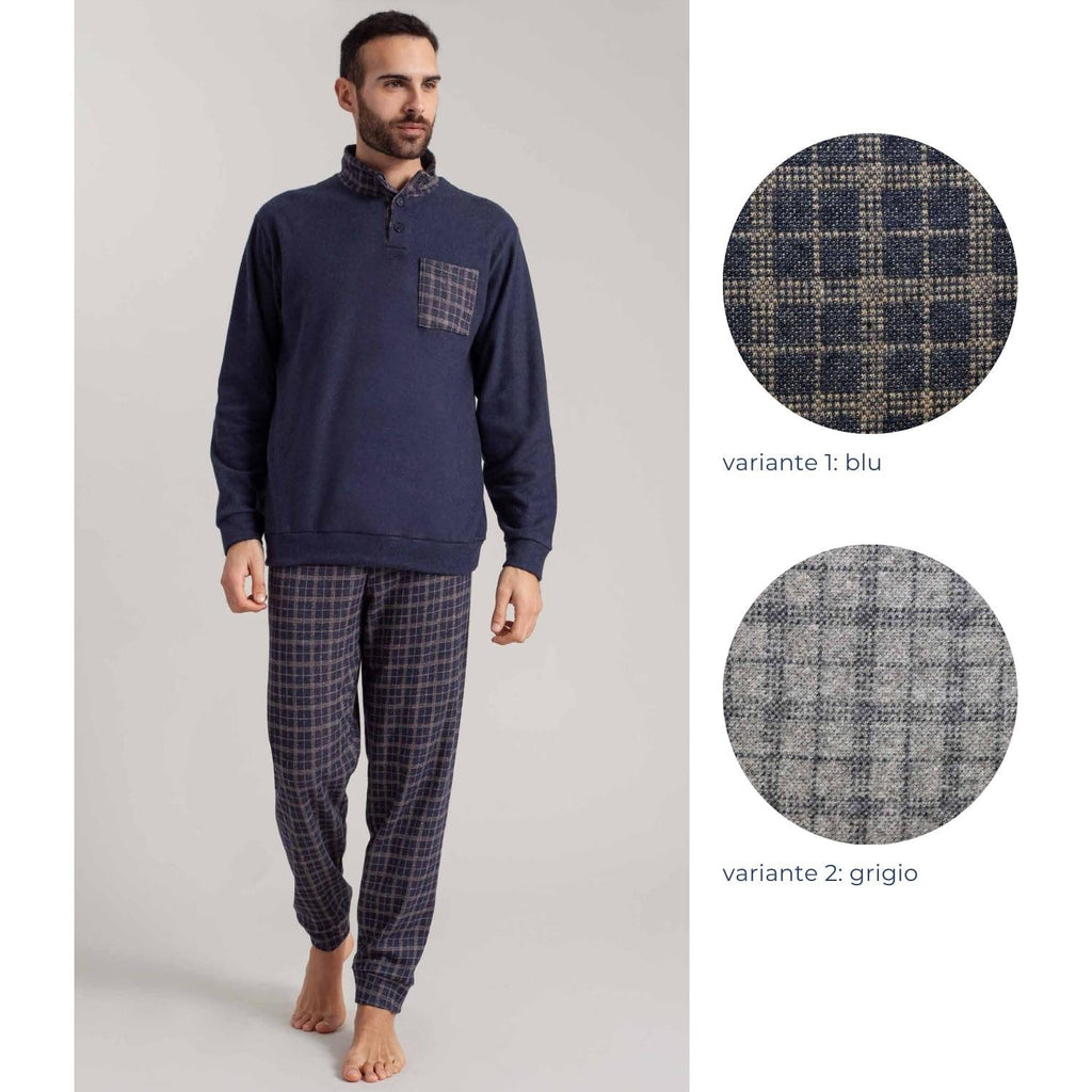 Irge Pigiama Uomo Punto Milano Serafino 3 Bottoni Con Taschino E Pantalone Stampato  Art. Pmu369