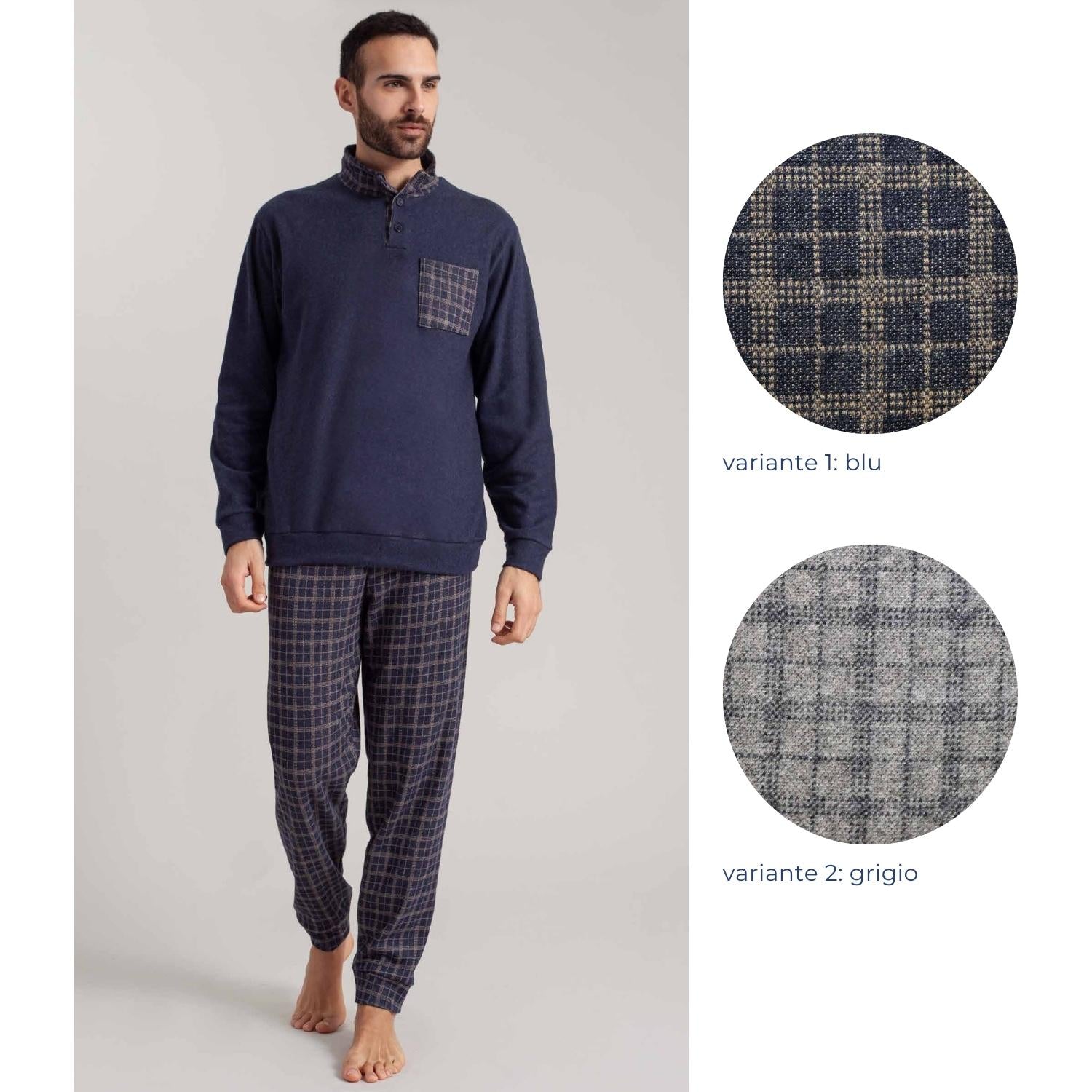 Irge Pigiama Uomo Punto Milano Serafino 3 Bottoni Con Taschino E Pantalone Stampato  Art. Pmu369