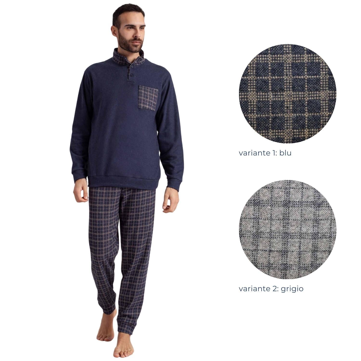 Irge Pigiama Uomo Punto Milano Serafino 3 Bottoni Con Taschino E Pantalone Stampato  Art. Pmu369