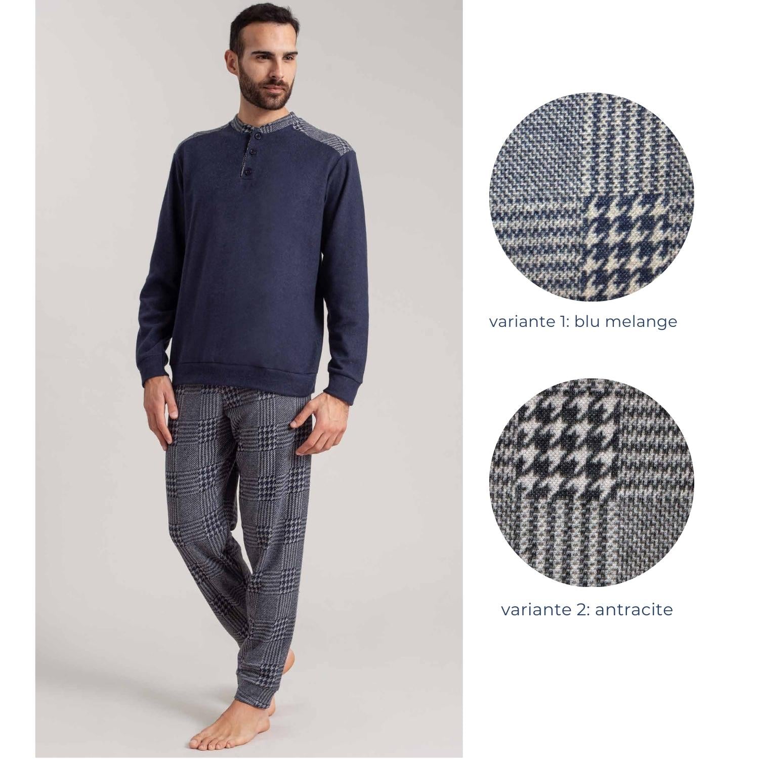 Irge Pigiama Uomo Punto Milano Serafino 3 Bottoni Pantalone Stampato  Art. Pmu387