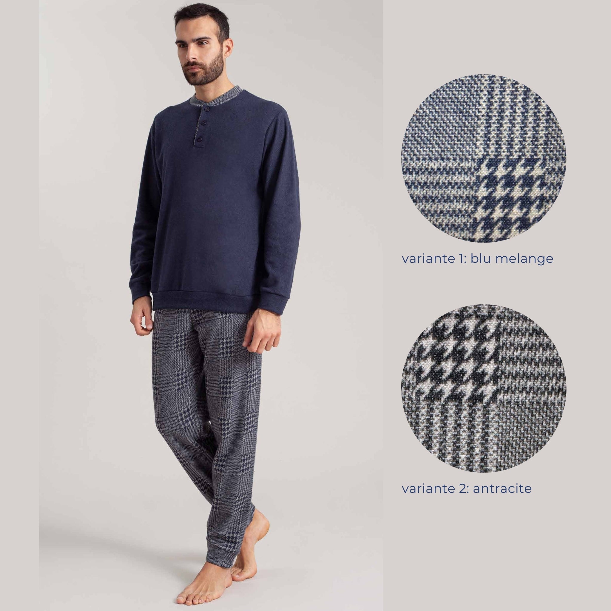 Irge - Pigiama Uomo In Punto Milano Collo Serafino 3 Bottoni E Pantalone Con Polsino Art. Pmu388