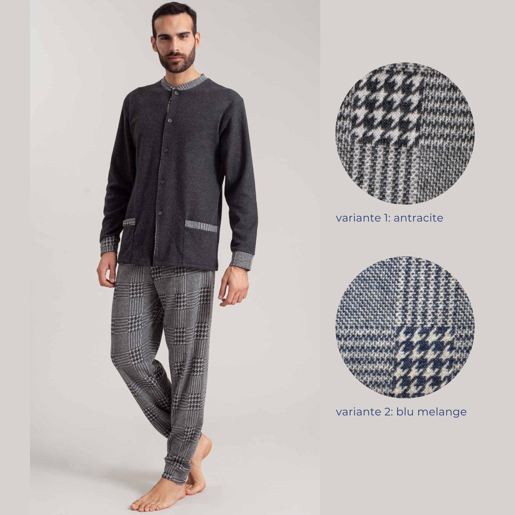 Irge - Pigiama Uomo Aperto Con Chiusura A Bottoni Con Tasche E Pantalone Fantasia Art. Pmu389