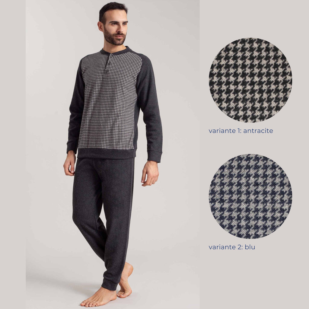 Irge - Pigiama Uomo In Punto Milano Collo Serafino 3 Bottoni E Pantalone Con Polsino Art. Pmu390