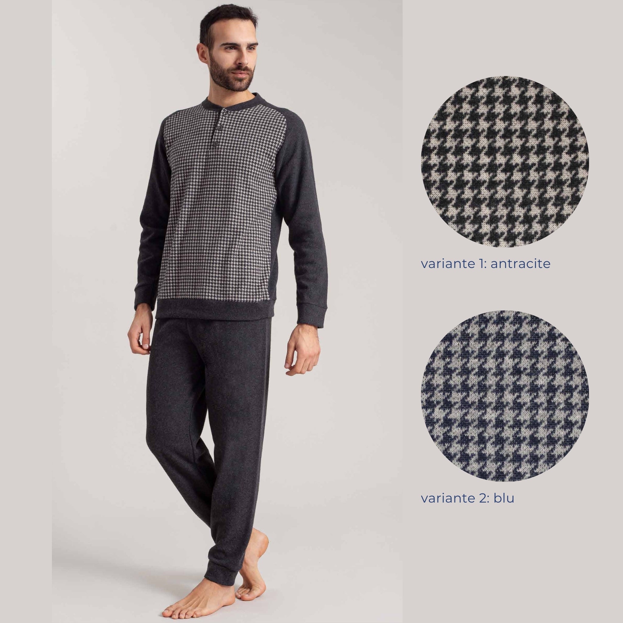 Irge - Pigiama Uomo In Punto Milano Collo Serafino 3 Bottoni E Pantalone Con Polsino Art. Pmu390