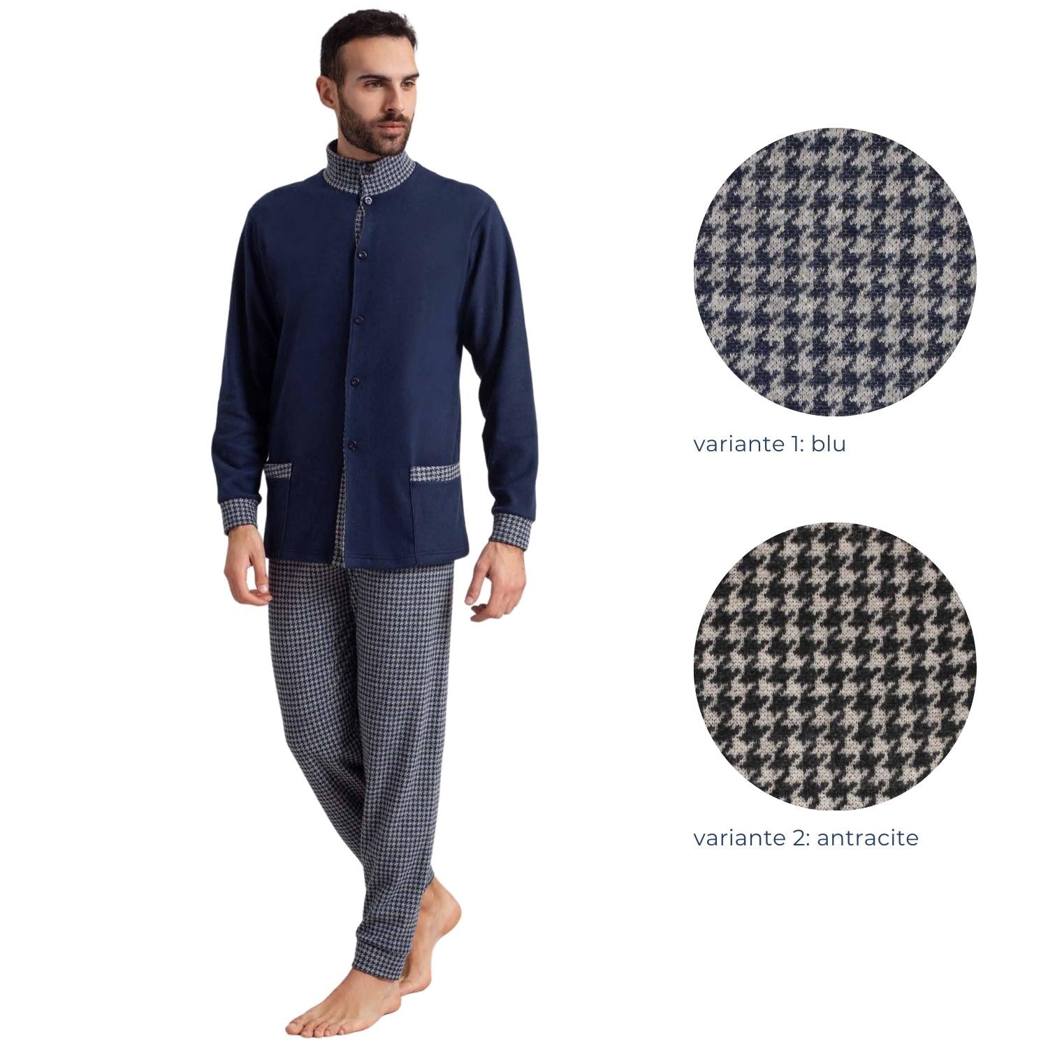 Irge Pigiama Uomo Lupetto Punto Milano Aperto Con Tasche E Pantalone Stampato  Art. Pmu381
