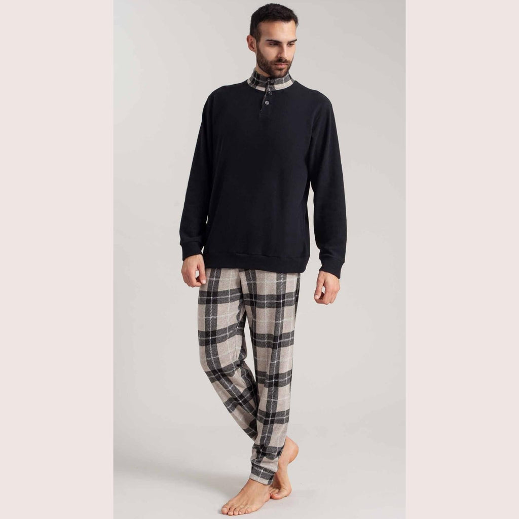 Irge Uomo Pigiama Punto Milano Lupetto Serafino 3 Bottoni Con Pantalone Stampato  Art. Pmu393