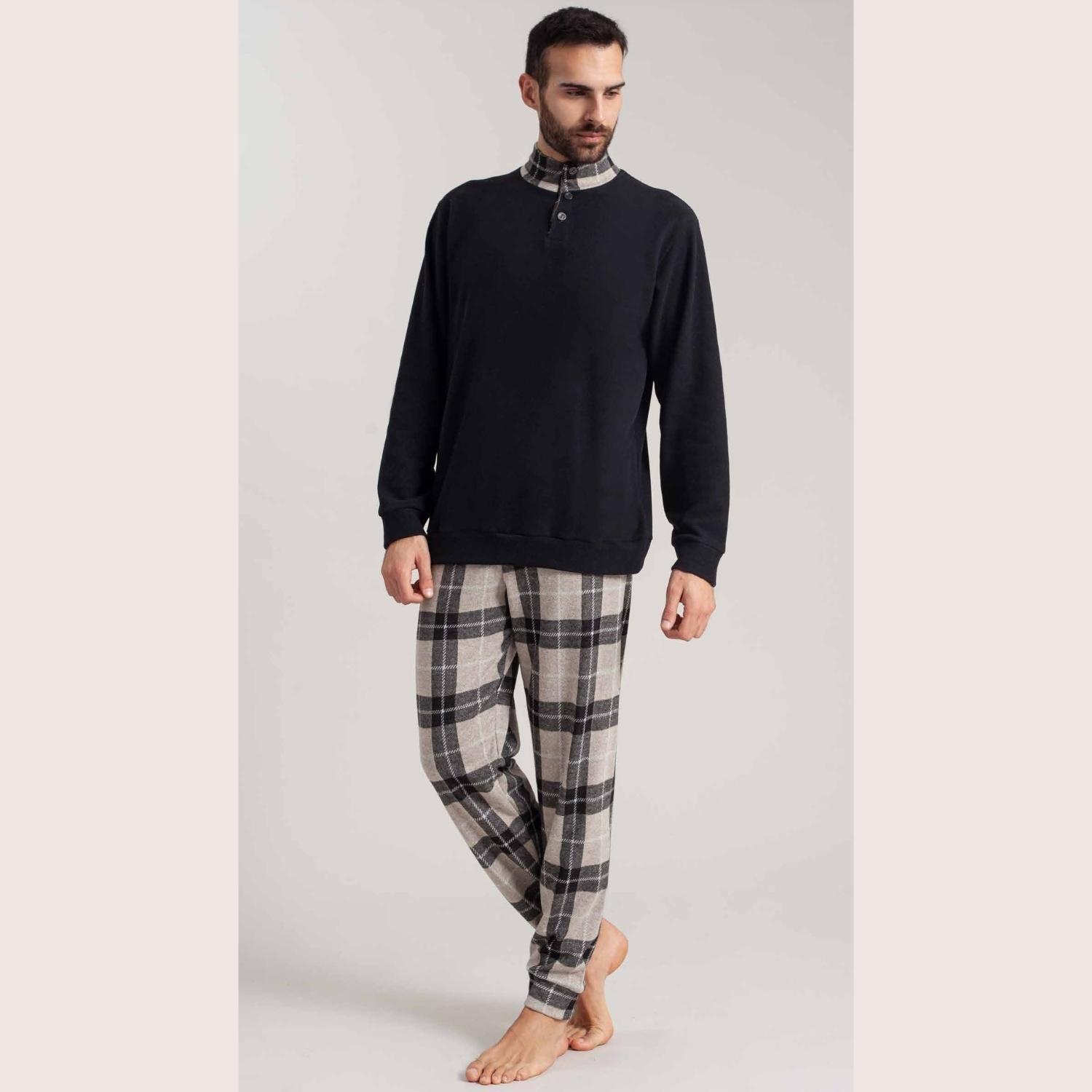 Irge Uomo Pigiama Punto Milano Lupetto Serafino 3 Bottoni Con Pantalone Stampato  Art. Pmu393