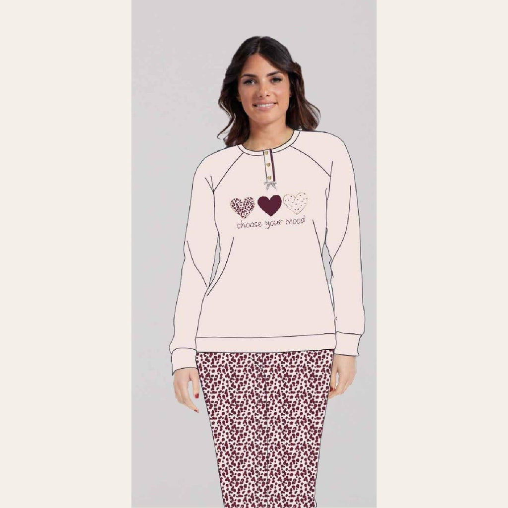 Irge Pigiama Donna Serafino Con Ricamo In Caldo Cotone 100% Pantalone Fantasia  Art. Mi1915