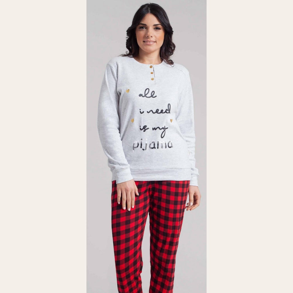 Irge Pigiama Donna Serafino Con Stampa In Caldo Cotone 100% Pantalone Fantasia  Art. Mi1916