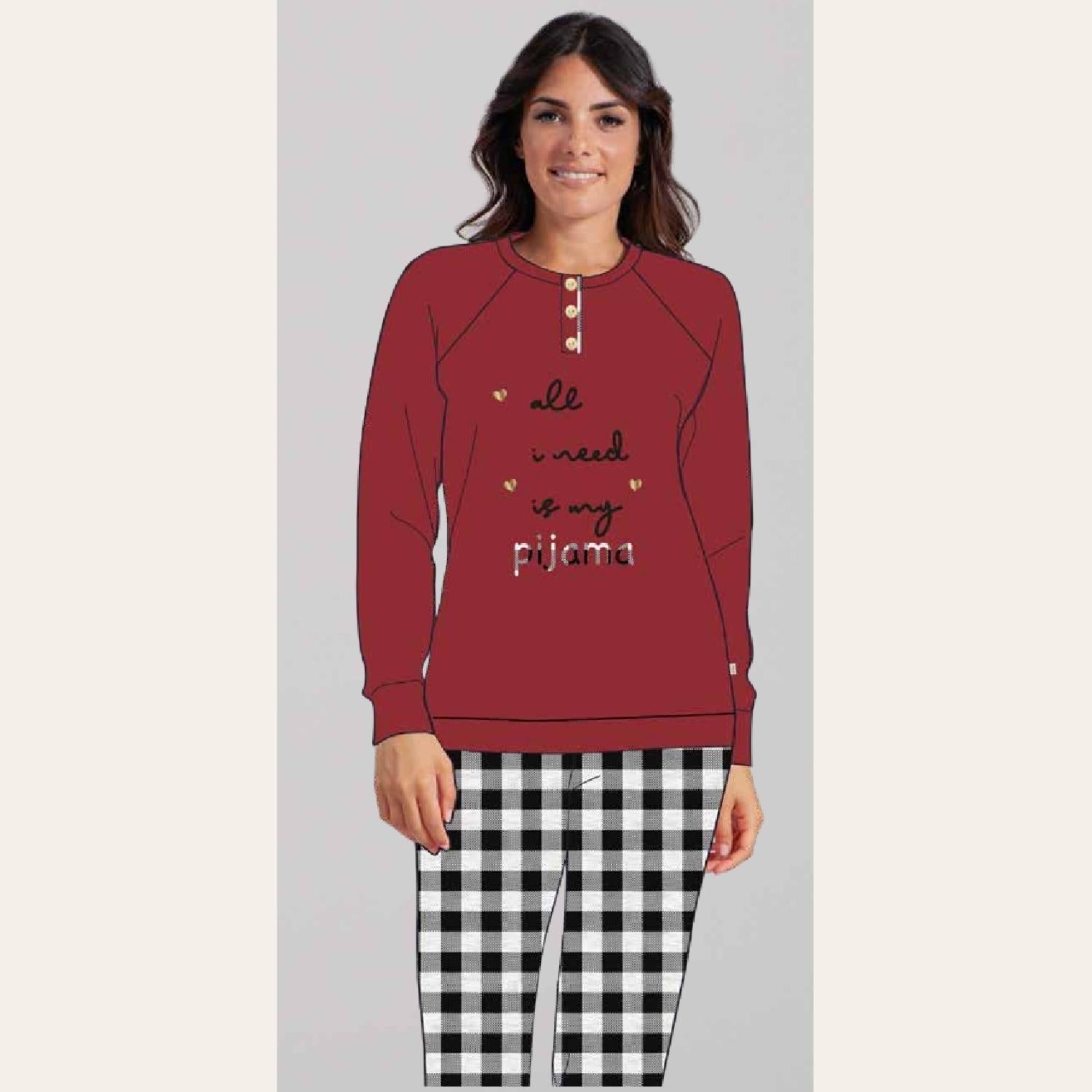 Irge Pigiama Donna Serafino Con Stampa In Caldo Cotone 100% Pantalone Fantasia  Art. Mi1916
