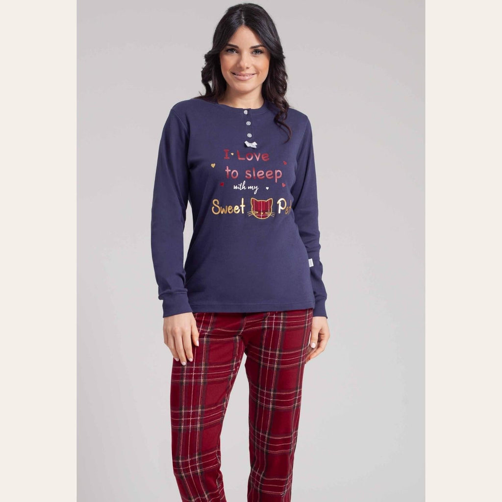 Irge Pigiama Donna Serafino Con Stampa In Caldo Cotone 100% Pantalone Fantasia