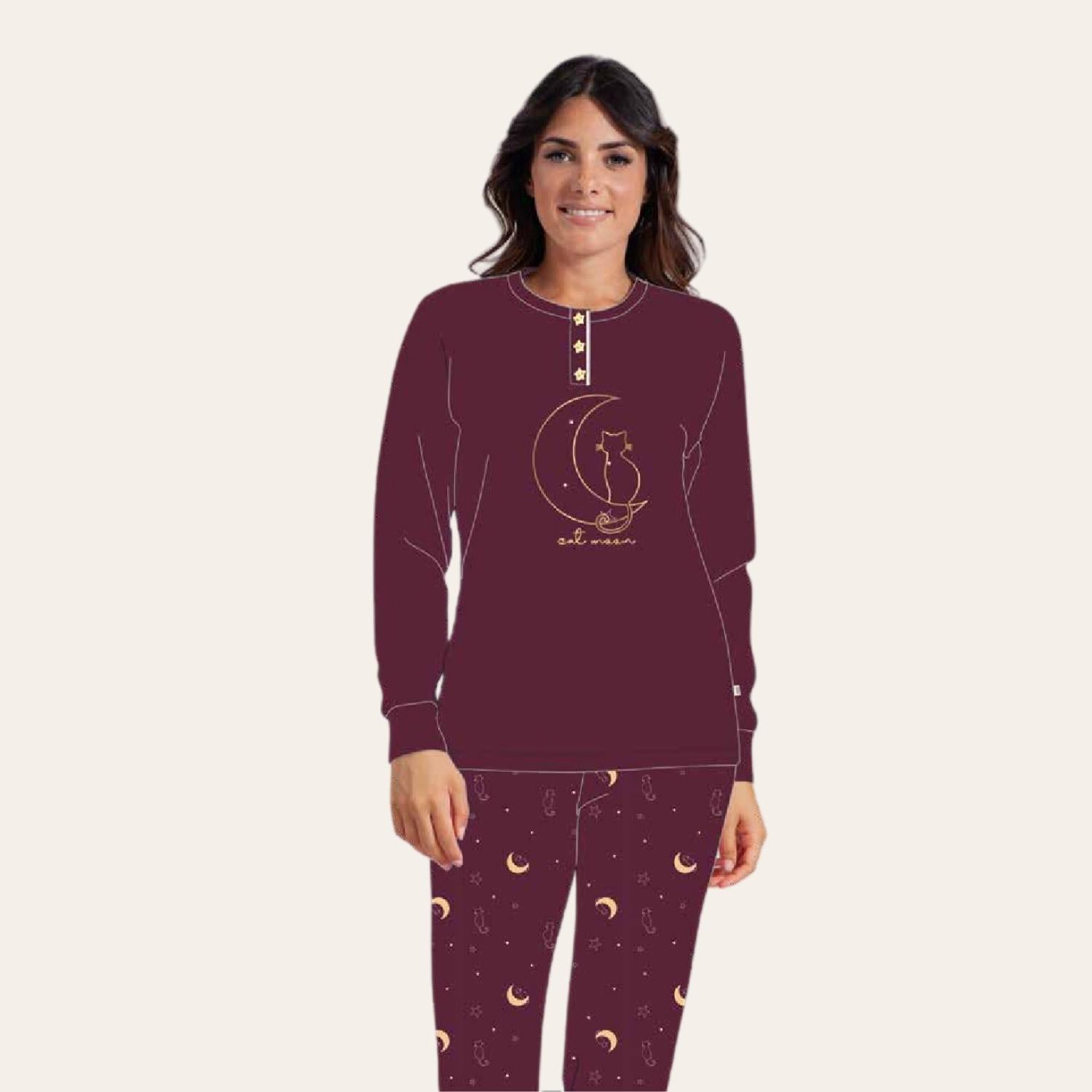 Irge Pigiama Donna Serafino Con Ricamo In Caldo Cotone 100% Pantalone Fantasia  Art. Mi1923