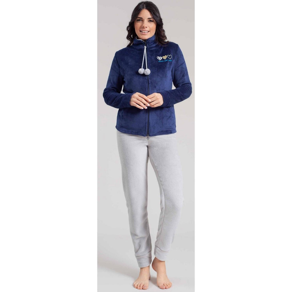Irge Pigiama Donna In Morbido Coral- Flannel Con Ricamo E Giacca Full-zip  Art. Mi1936