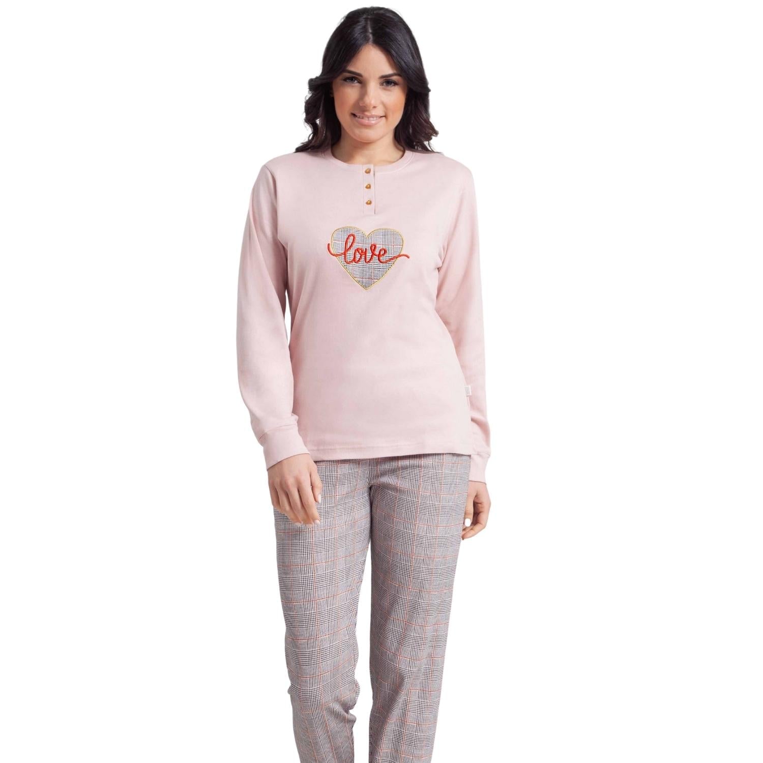 Irge Pigiama Donna Calibrato Invernale Serafino Ricamato In Puro Cotone  Art. Cdm170